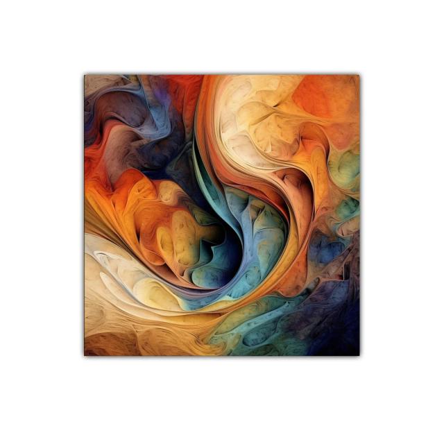 Cuadro decorativo con formas fluidas y colores cálidos y fríos