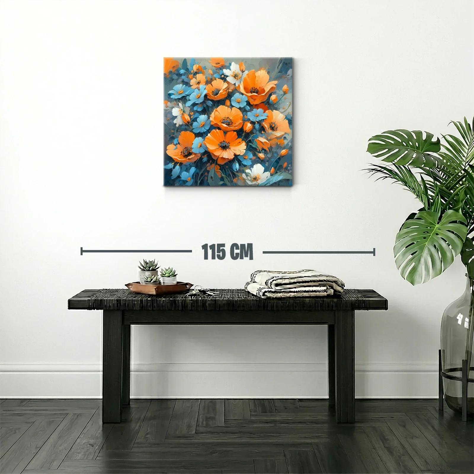 Cuadro floral vibrante en tonos naranja y azul — miniatura 2