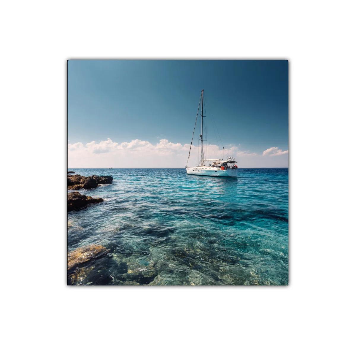 Velero navegando en aguas cristalinas bajo cielo despejado — imagen principal