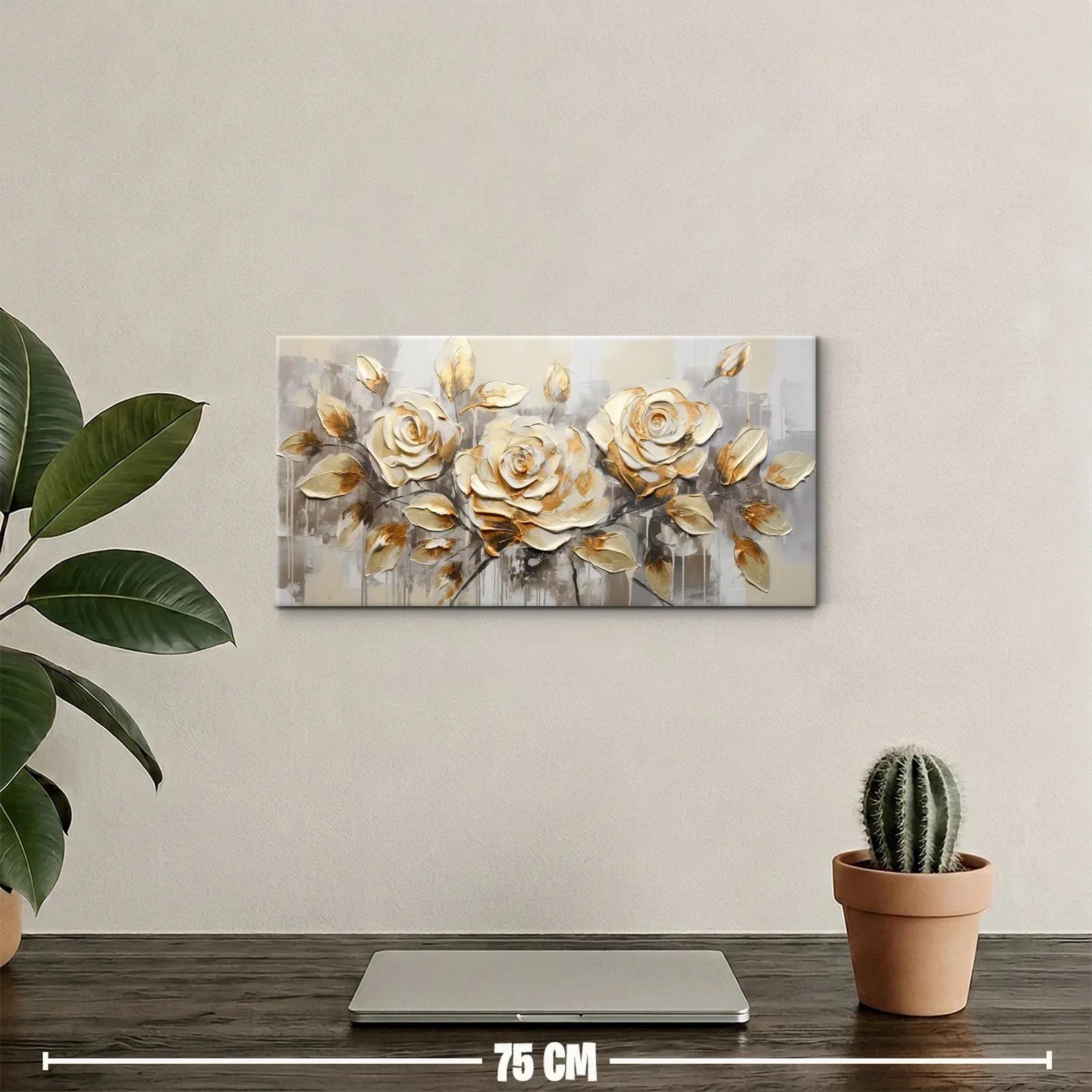 Cuadro rosas blancas con hojas doradas — miniatura 2