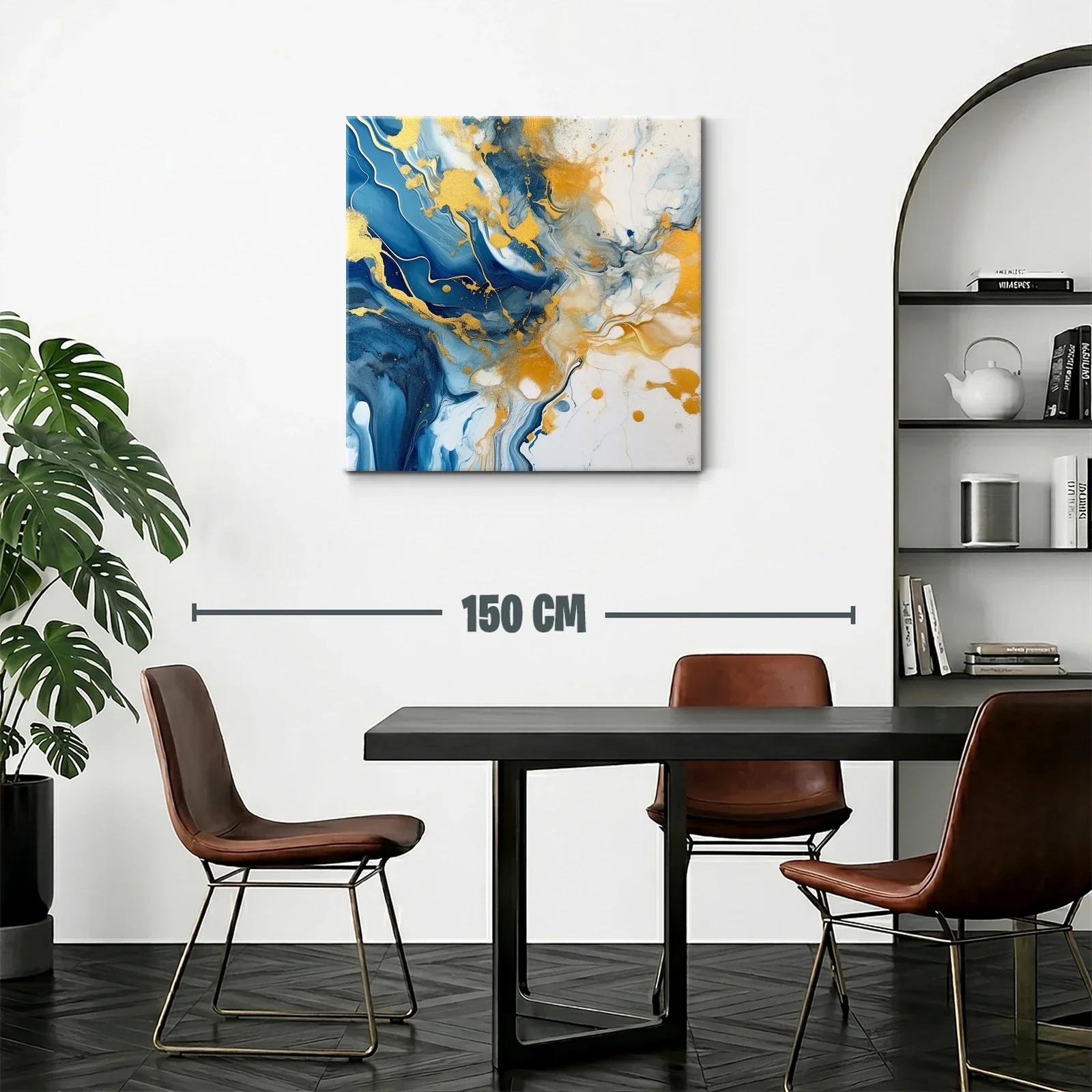 Cuadro abstracto con vibrantes tonos azules y dorados — miniatura 2