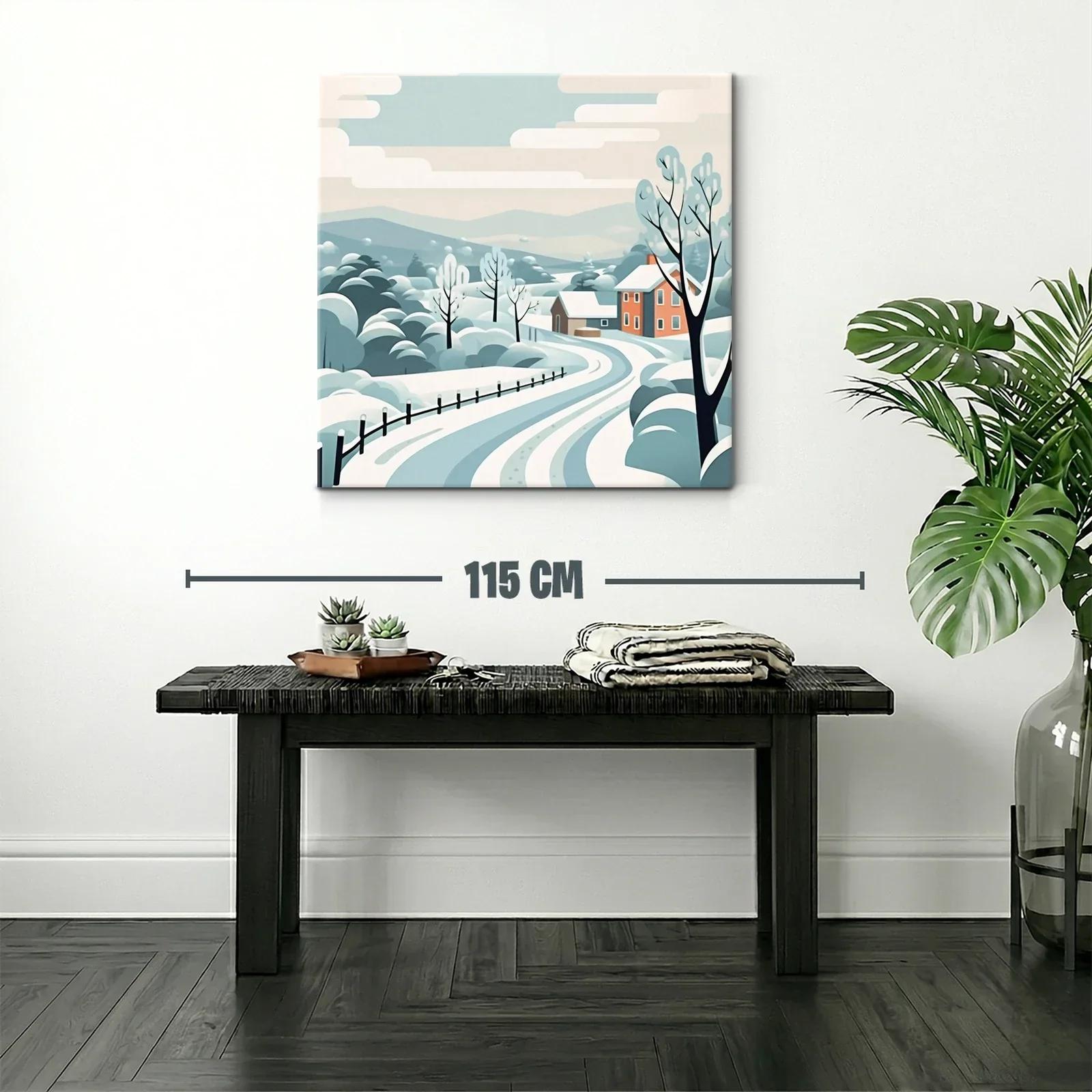 Paisaje de invierno con casas y árboles nevados — miniatura 2