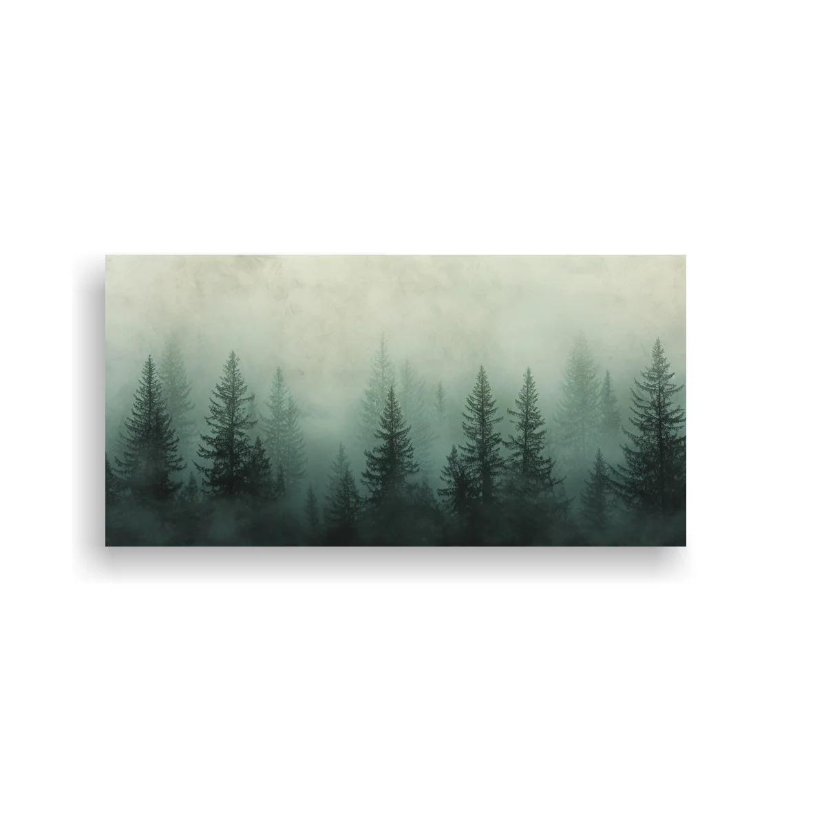 Cuadro bosque de pinos entre niebla