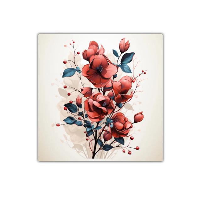 Elegante composición floral en tonos rojos y azules oscuros