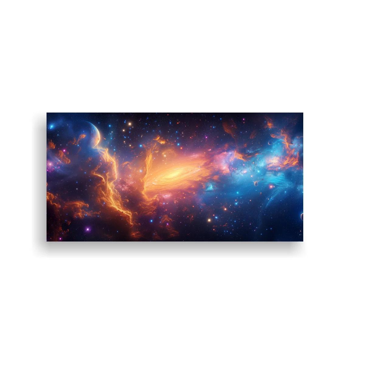 Cuadro nebulosa espacial con brillo turquesa y carmesí