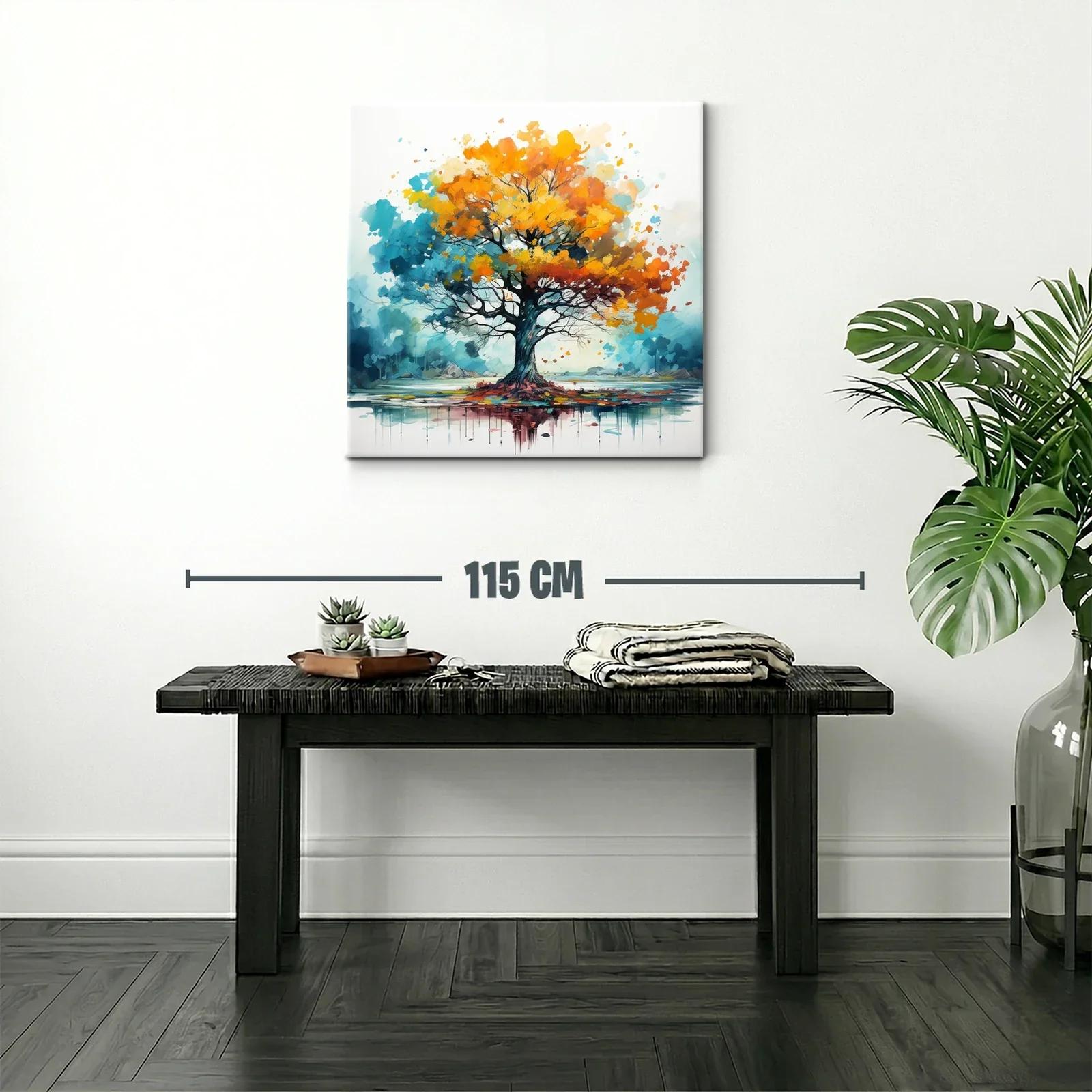 Árbol vibrante con hojas otoñales y reflejo en agua — miniatura 2