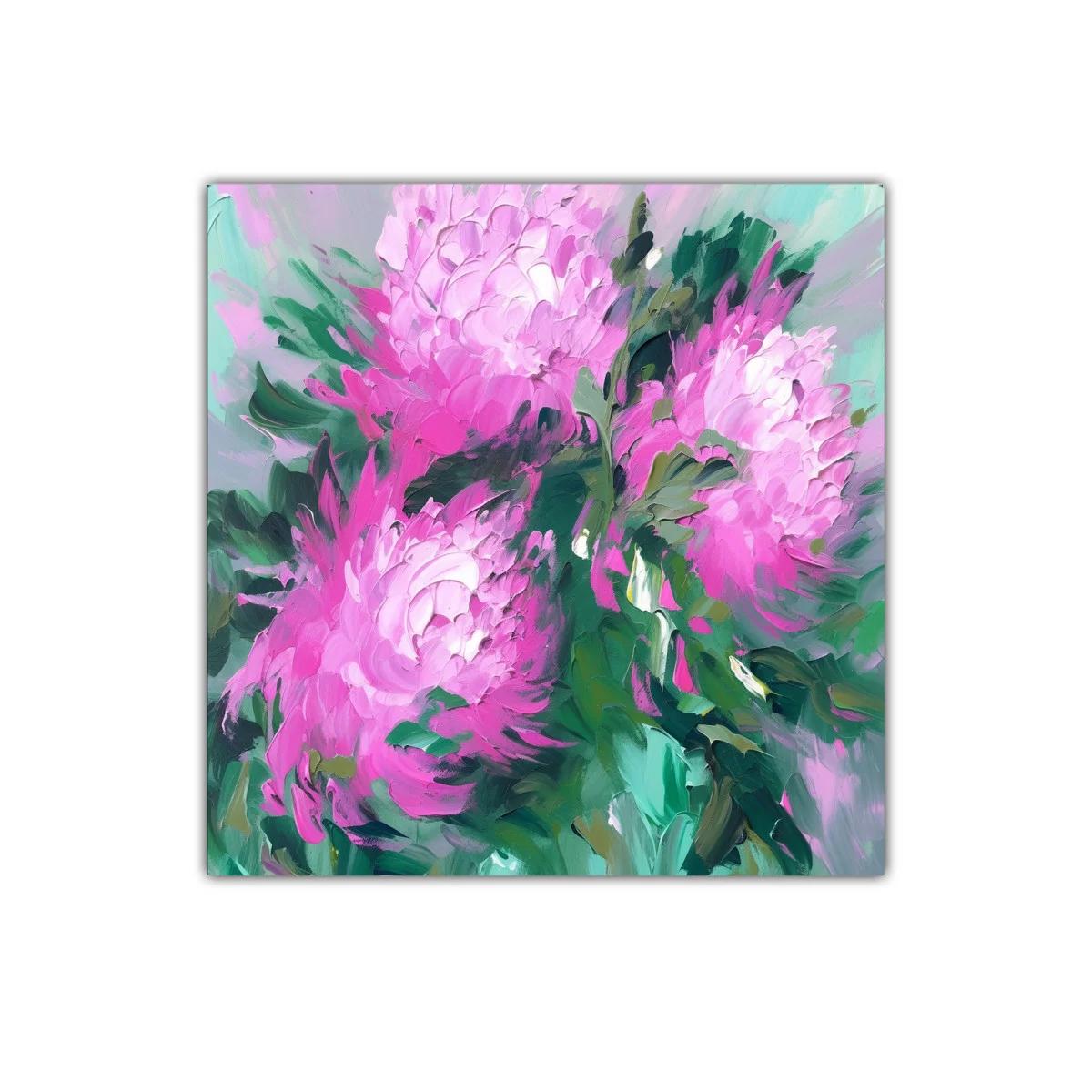 Cuadro decorativo de flores rosas con fondo verde azuloso — imagen principal
