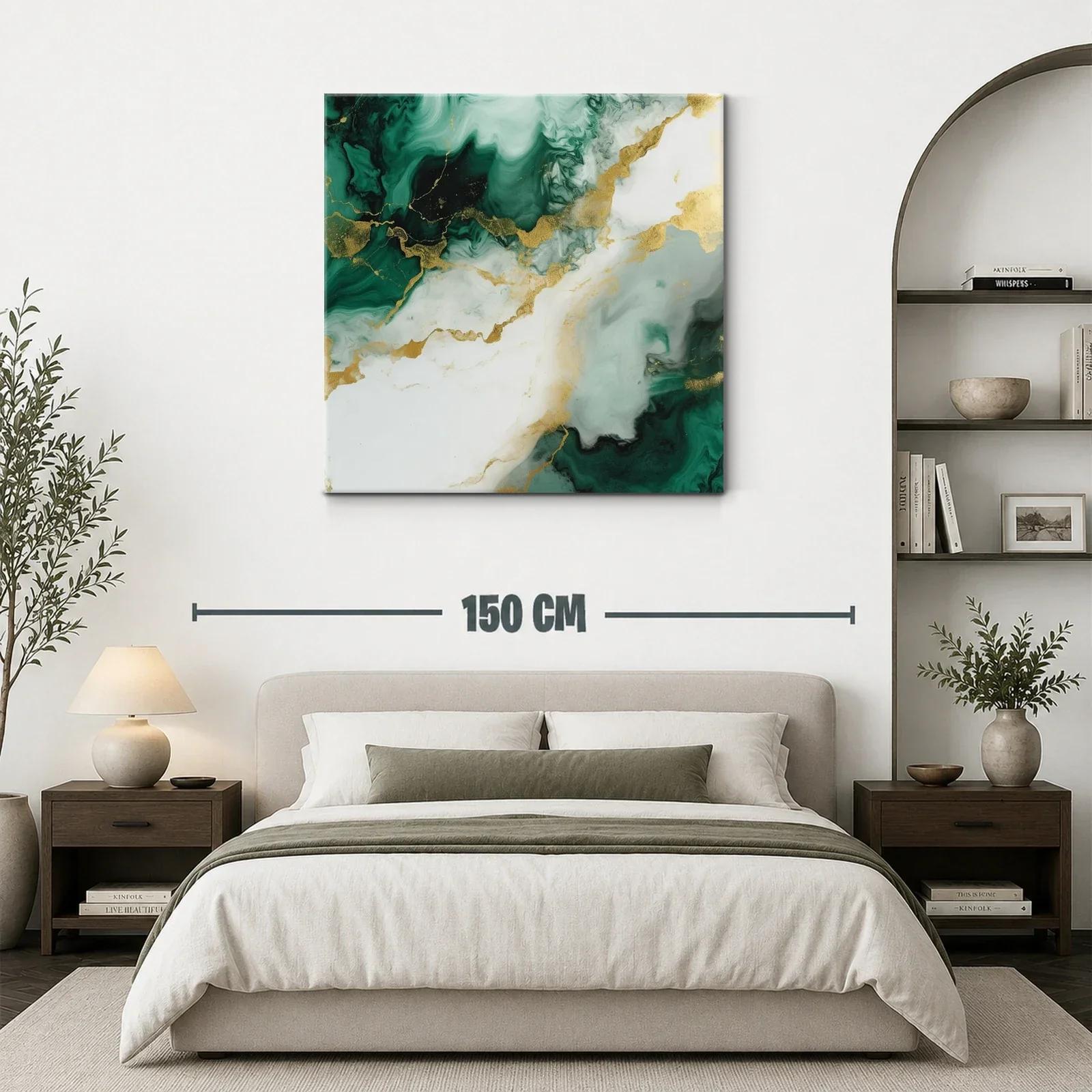 Cuadro abstracto con tonos verdes y dorados elegantes — miniatura 3