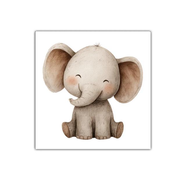 Cuadro infantil elefante adorable con tonos neutros suaves