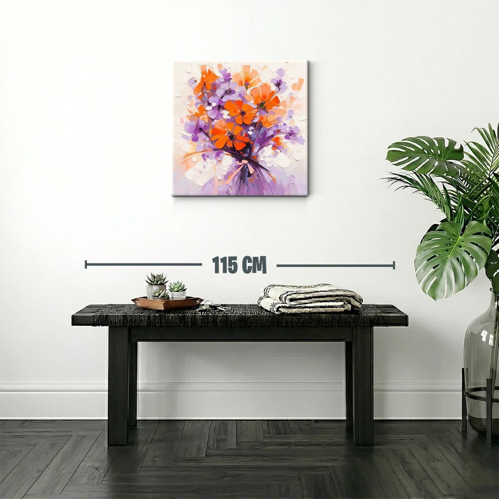 Ramo vibrante con flores naranjas y lilas en composición moderna — miniatura 2