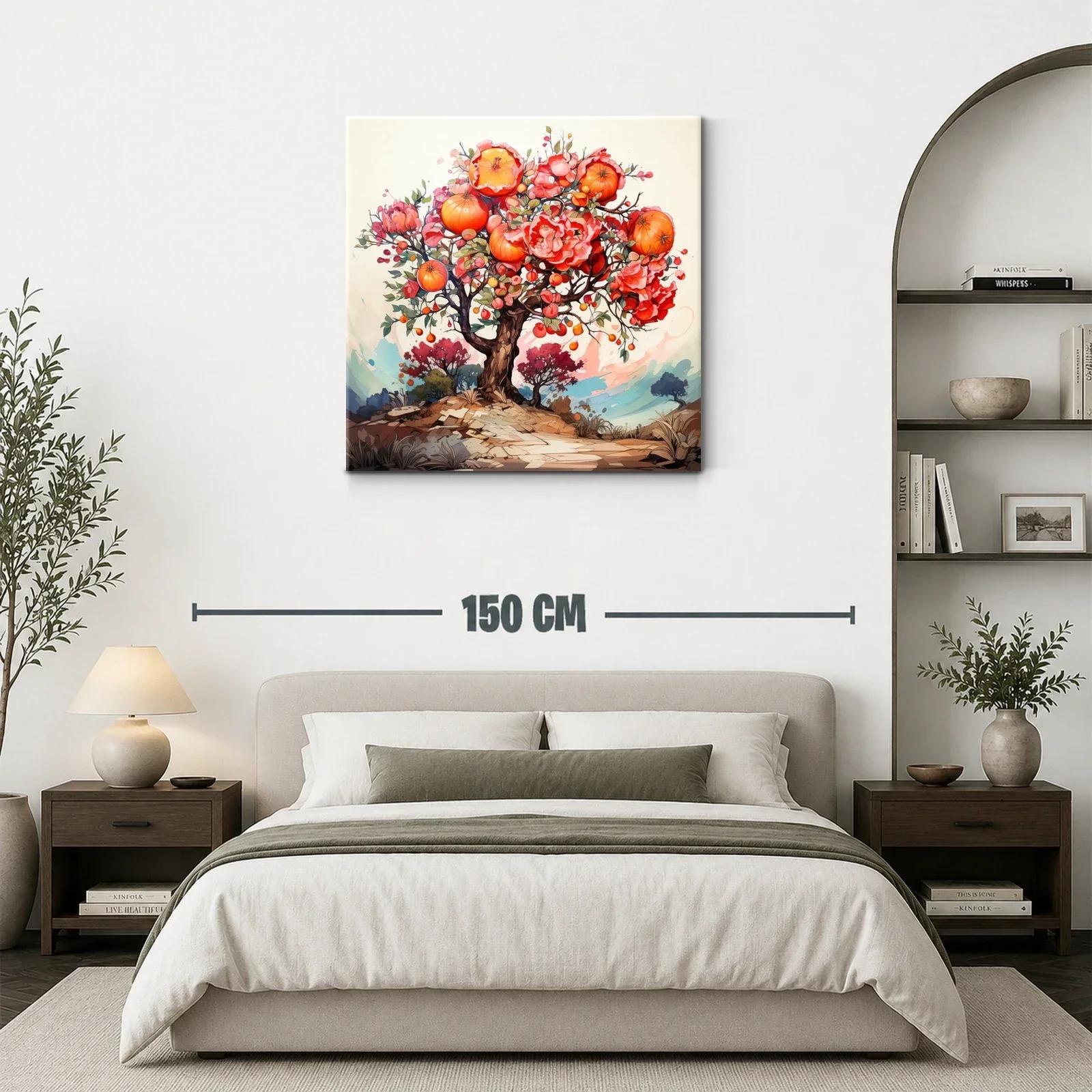 Árbol vibrante con flores y frutos en tonos cálidos — miniatura 3