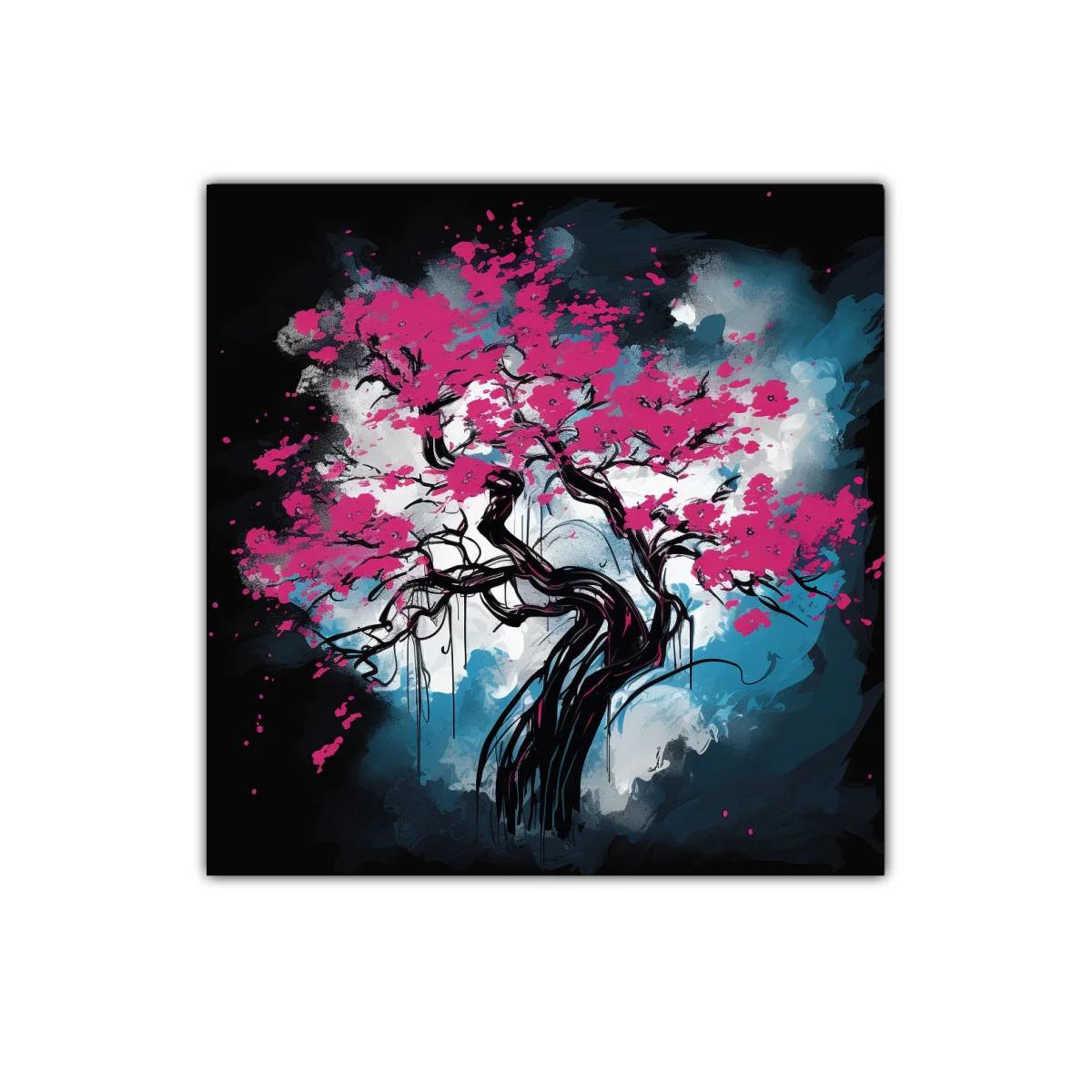 Árbol de flores fucsias sobre fondo abstracto azul y negro — imagen principal