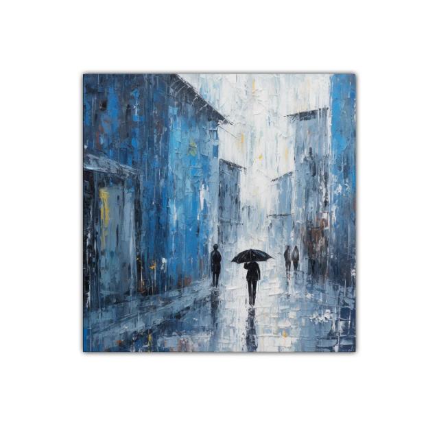 Callejones urbanas en lluvia con tonalidades azules