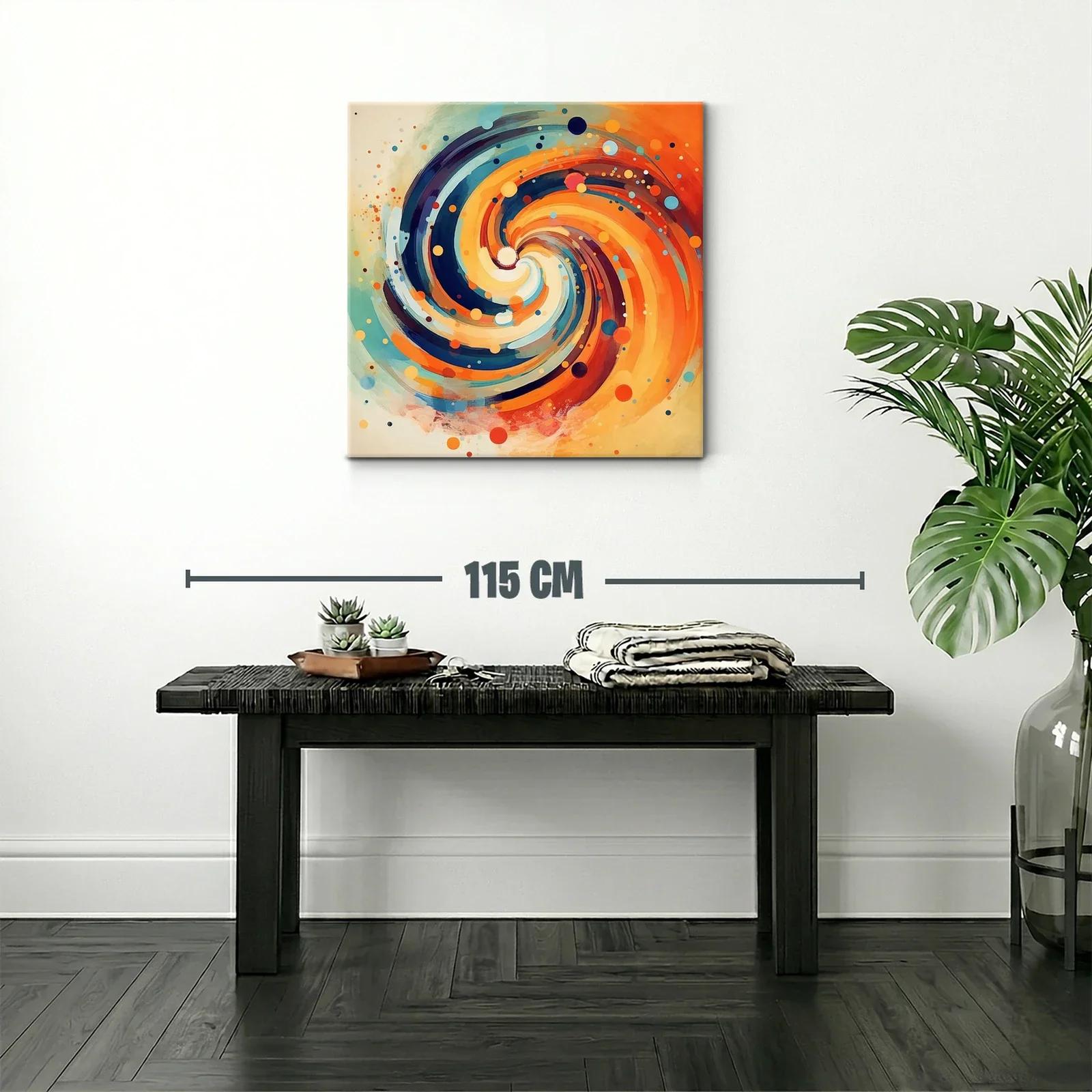 Cuadro abstracto espiral en tonos cálidos y fríos — miniatura 2