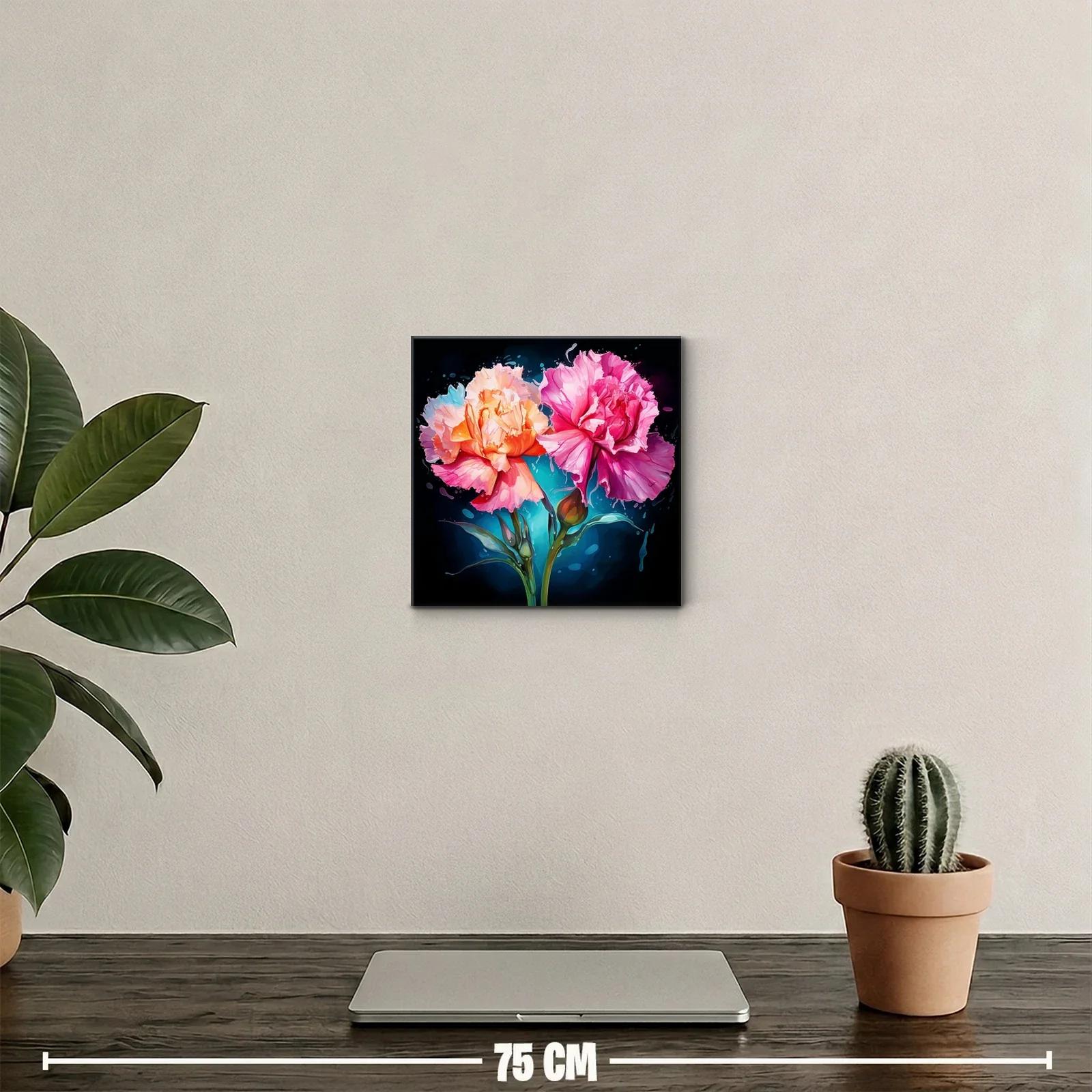 Cuadro moderno con flores vibrantes en tonos rosa y naranja — miniatura 2