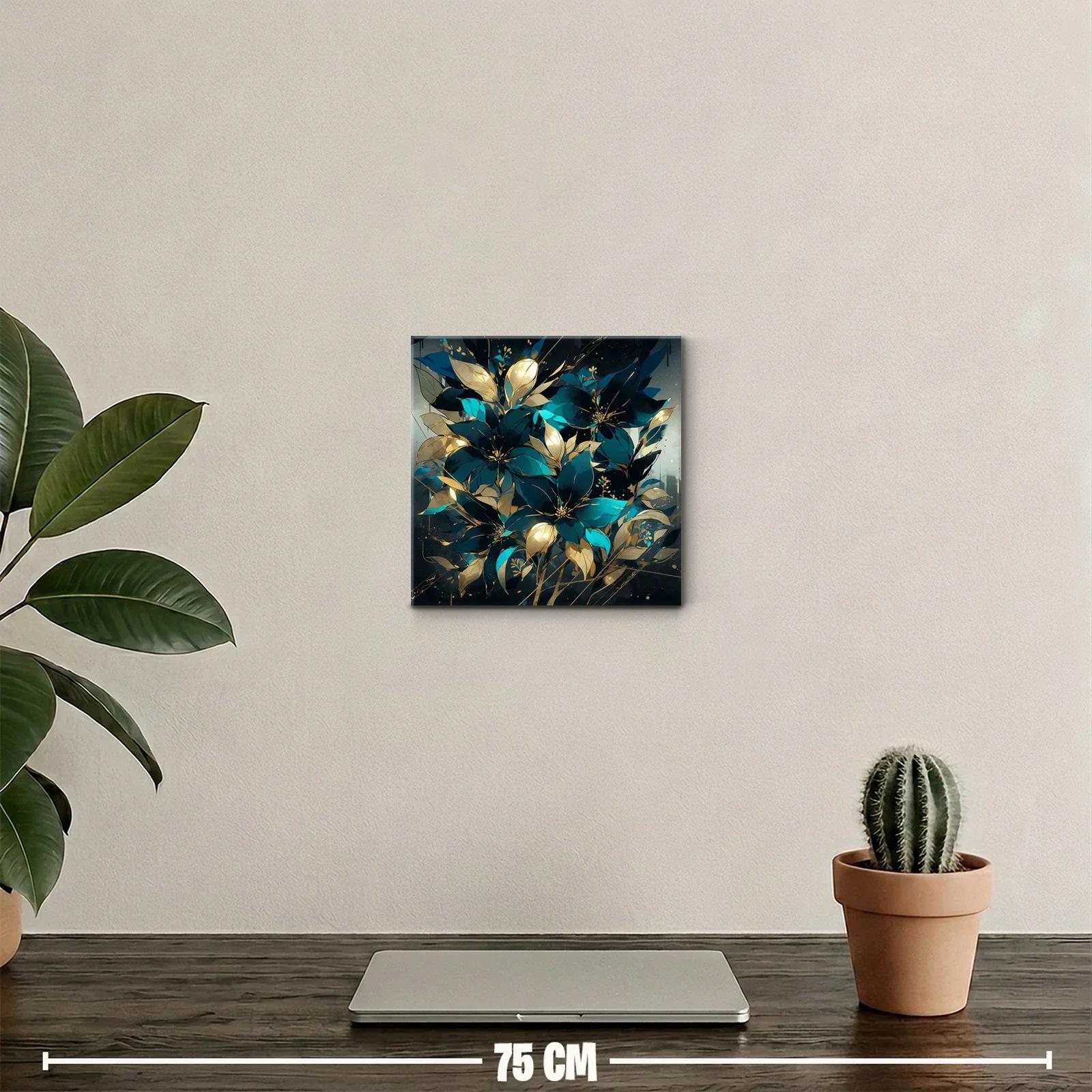 Cuadro moderno con flores azul y dorado brillante — miniatura 2