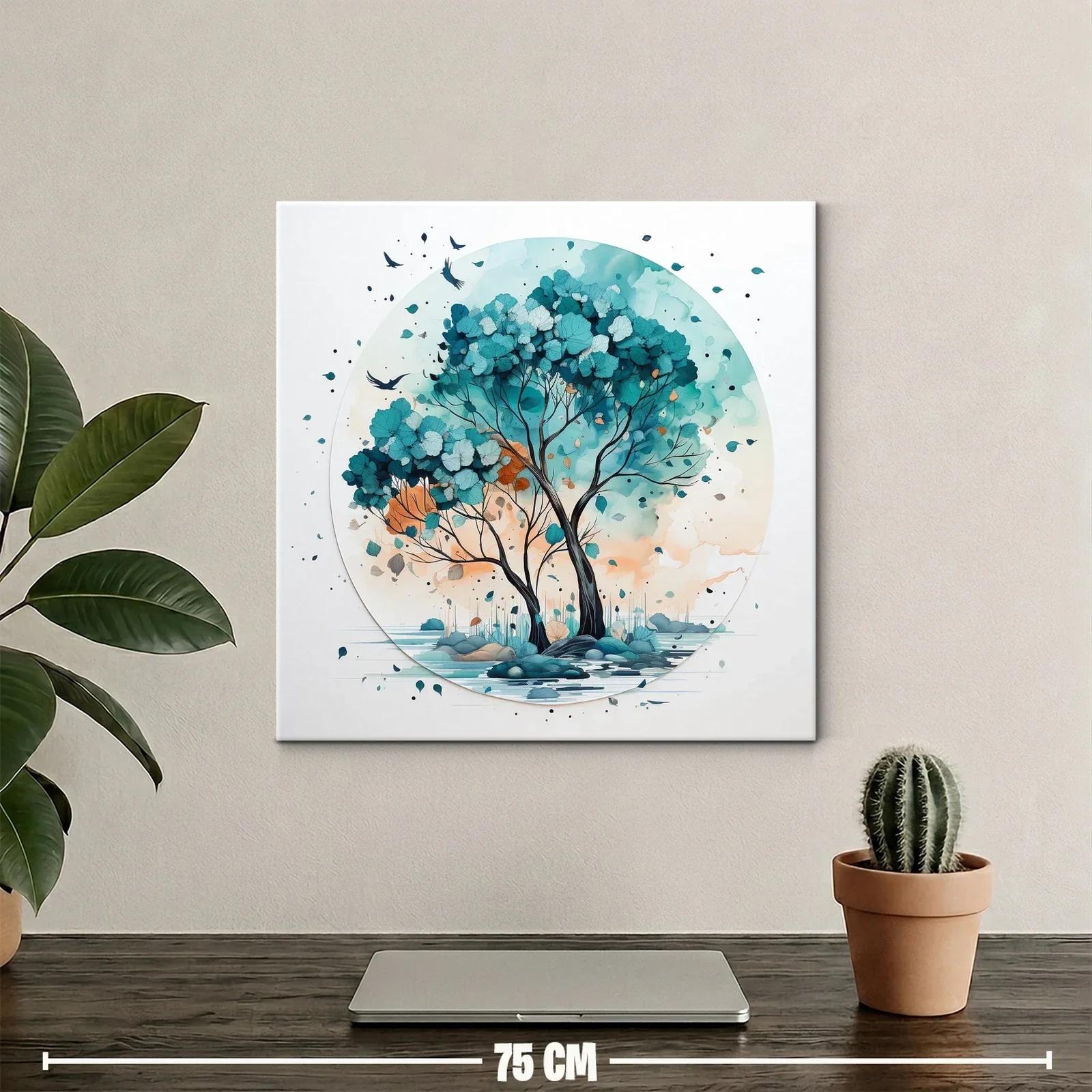 Árboles en paisaje sereno con tonos azul y naranja — miniatura 2