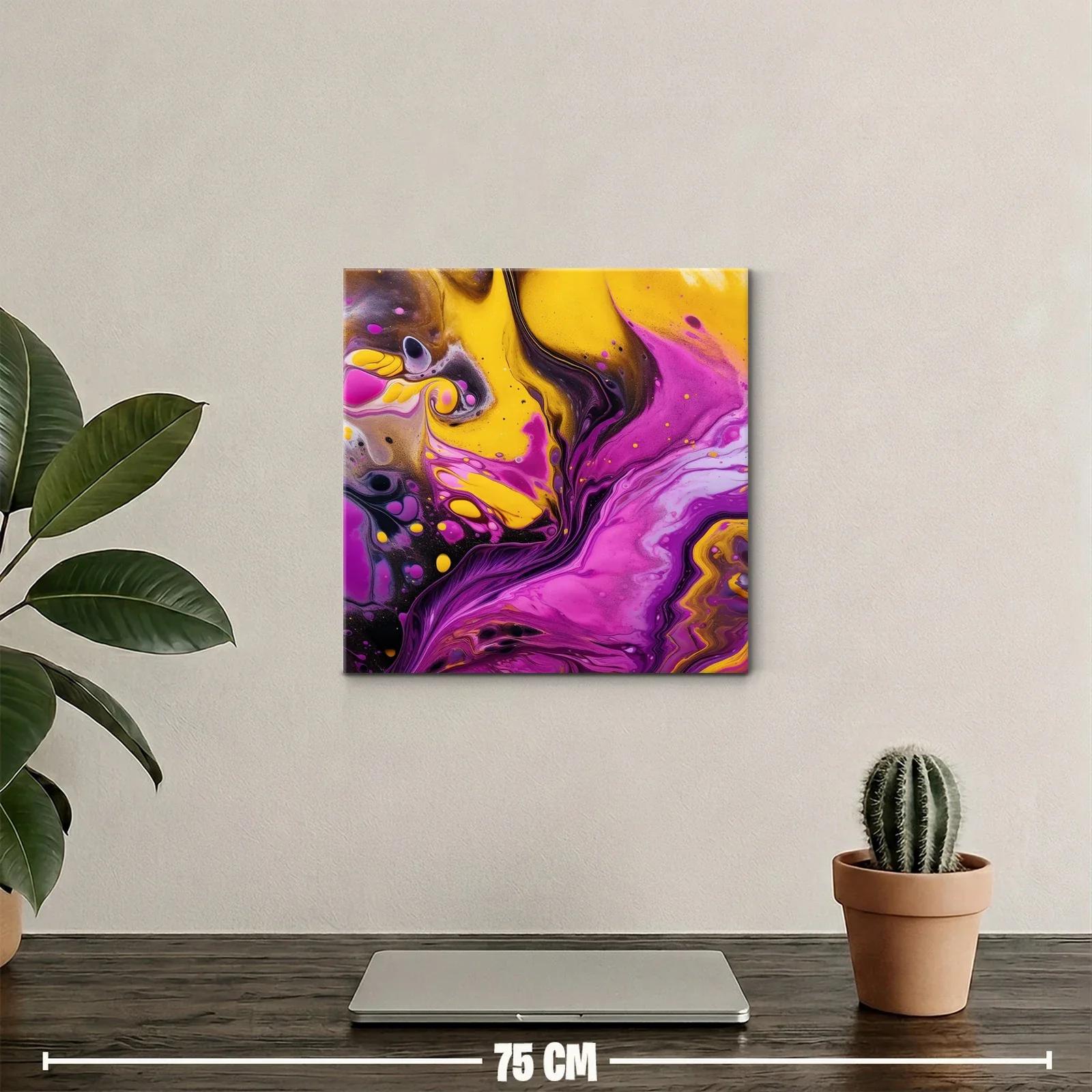 Cuadro abstracto vibrante con tonos fucsia y amarillo — miniatura 2