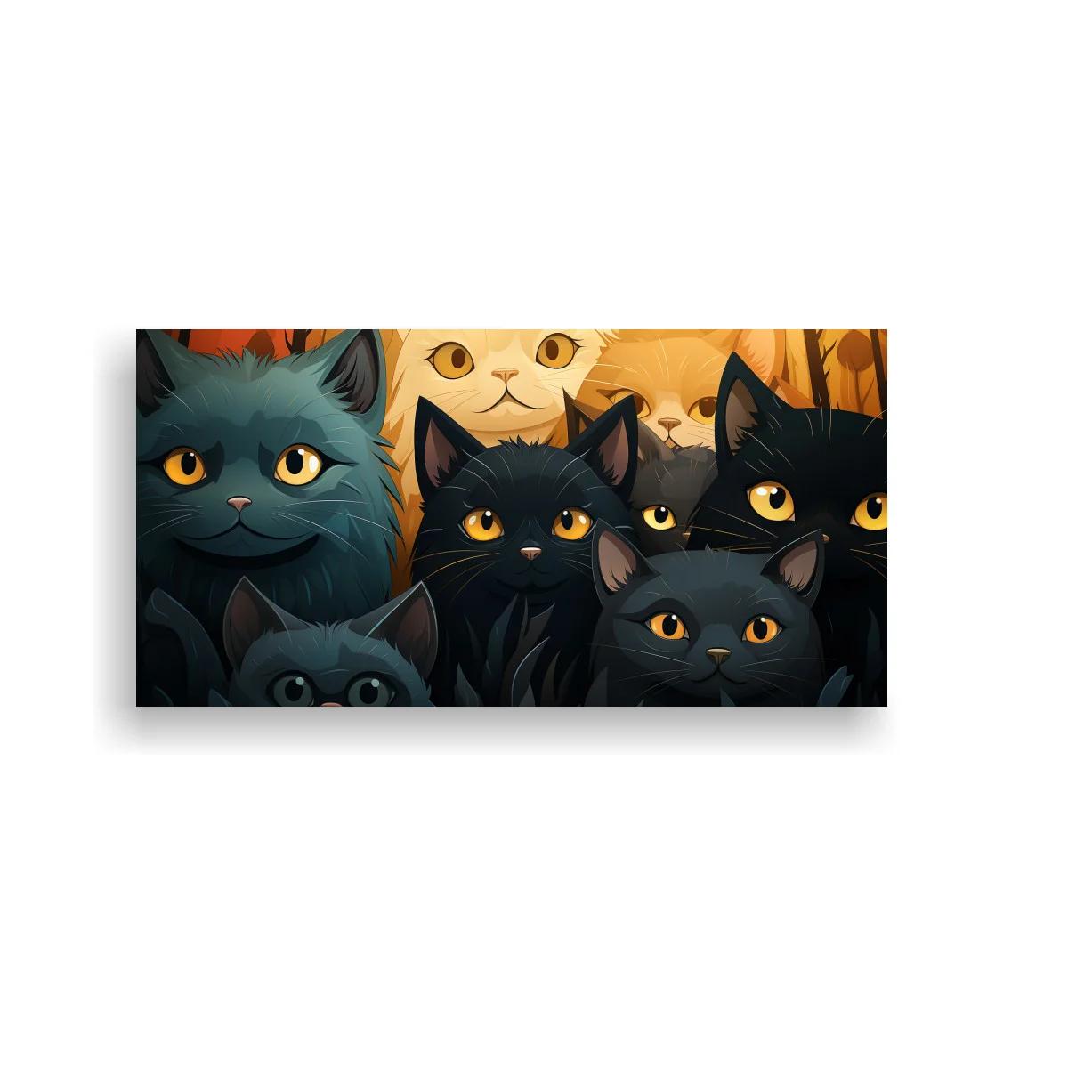 Cuadro grupo de gatos negros de ojos amarillos