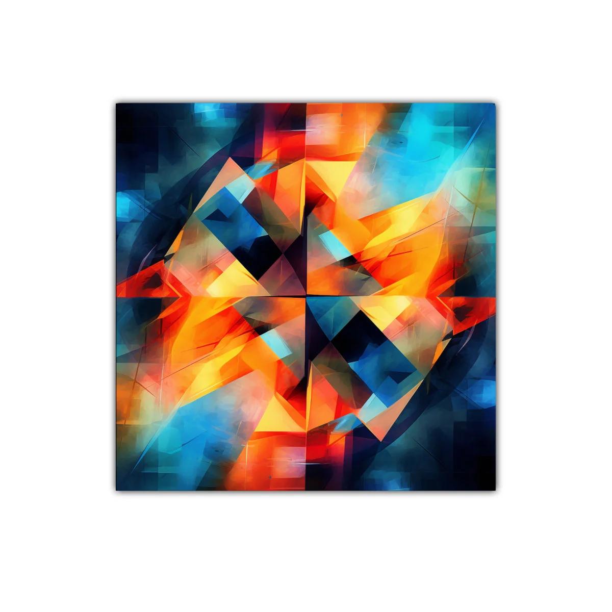 Cuadro abstracto con vibrantes tonos cálidos y fríos