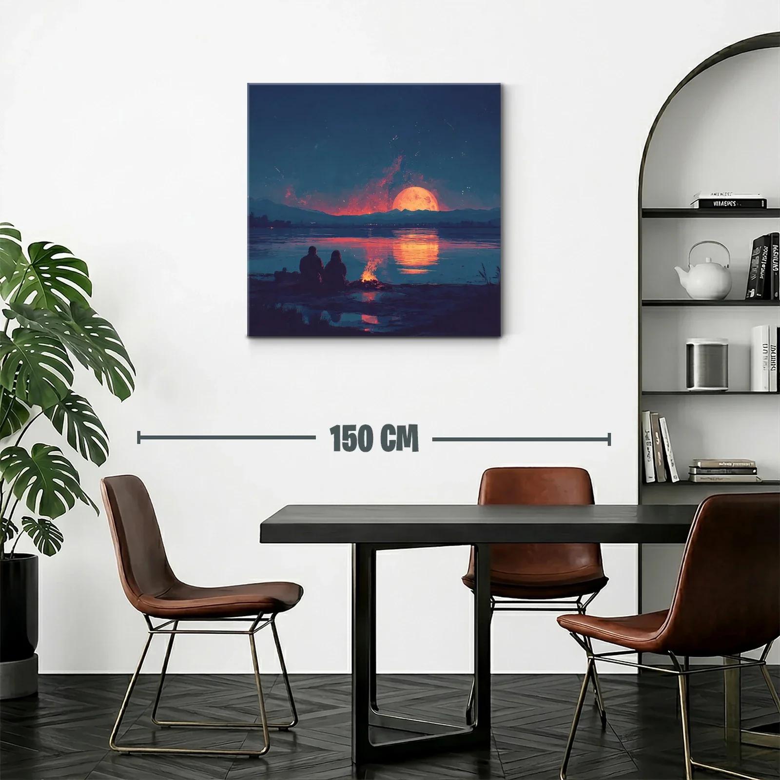 Atardecer romántico con luna llena sobre el lago tranquilo — miniatura 2