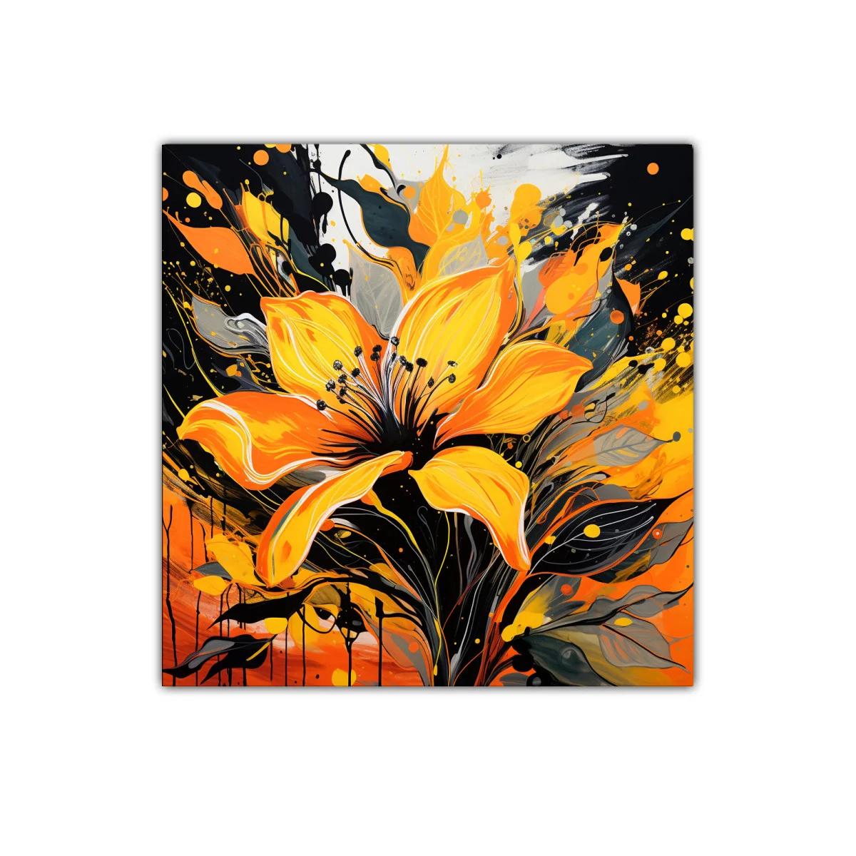 Flor vibrante con explosión de tonos naranja y negro — imagen principal