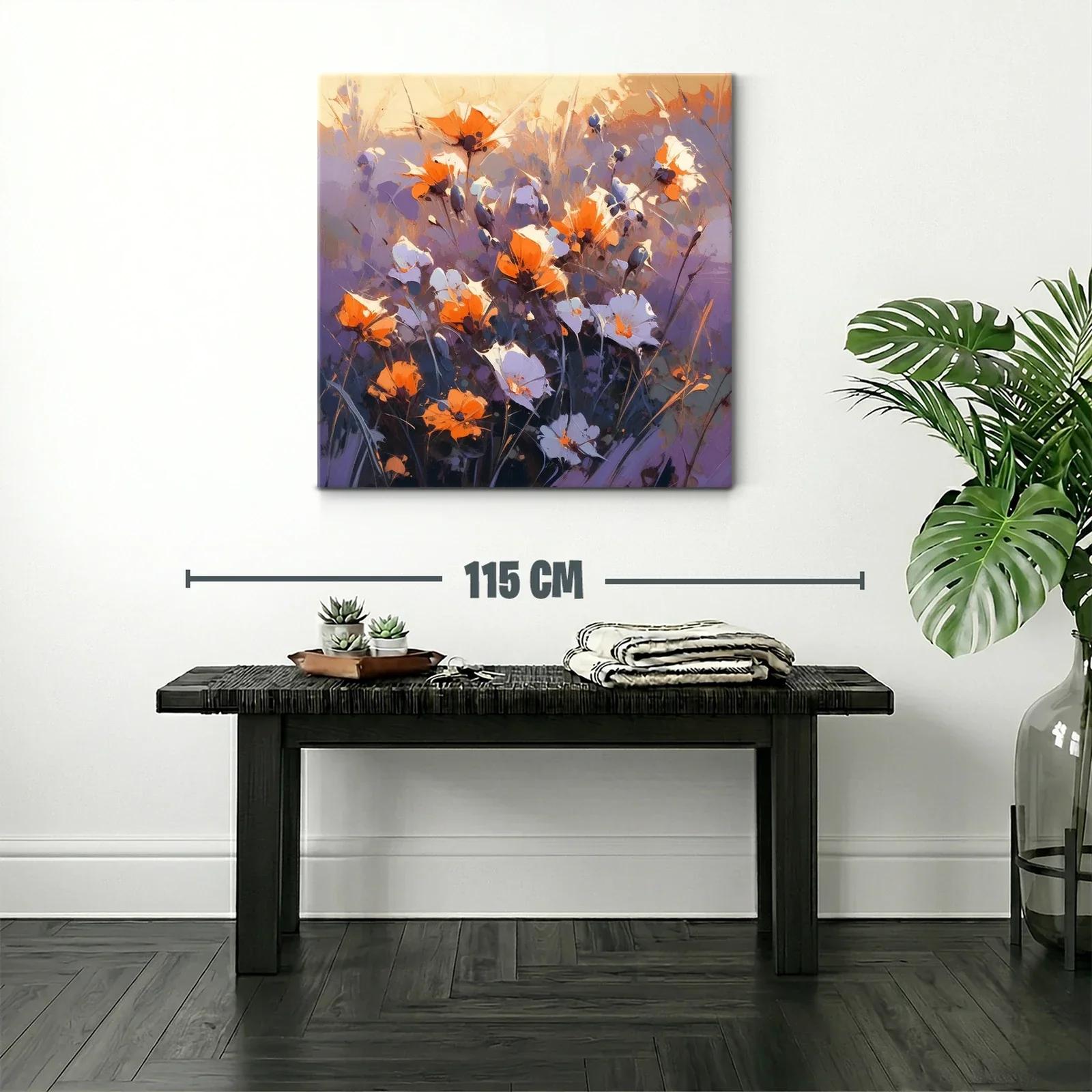 Cuadro floral con vibrante contraste de naranja y violeta — miniatura 2