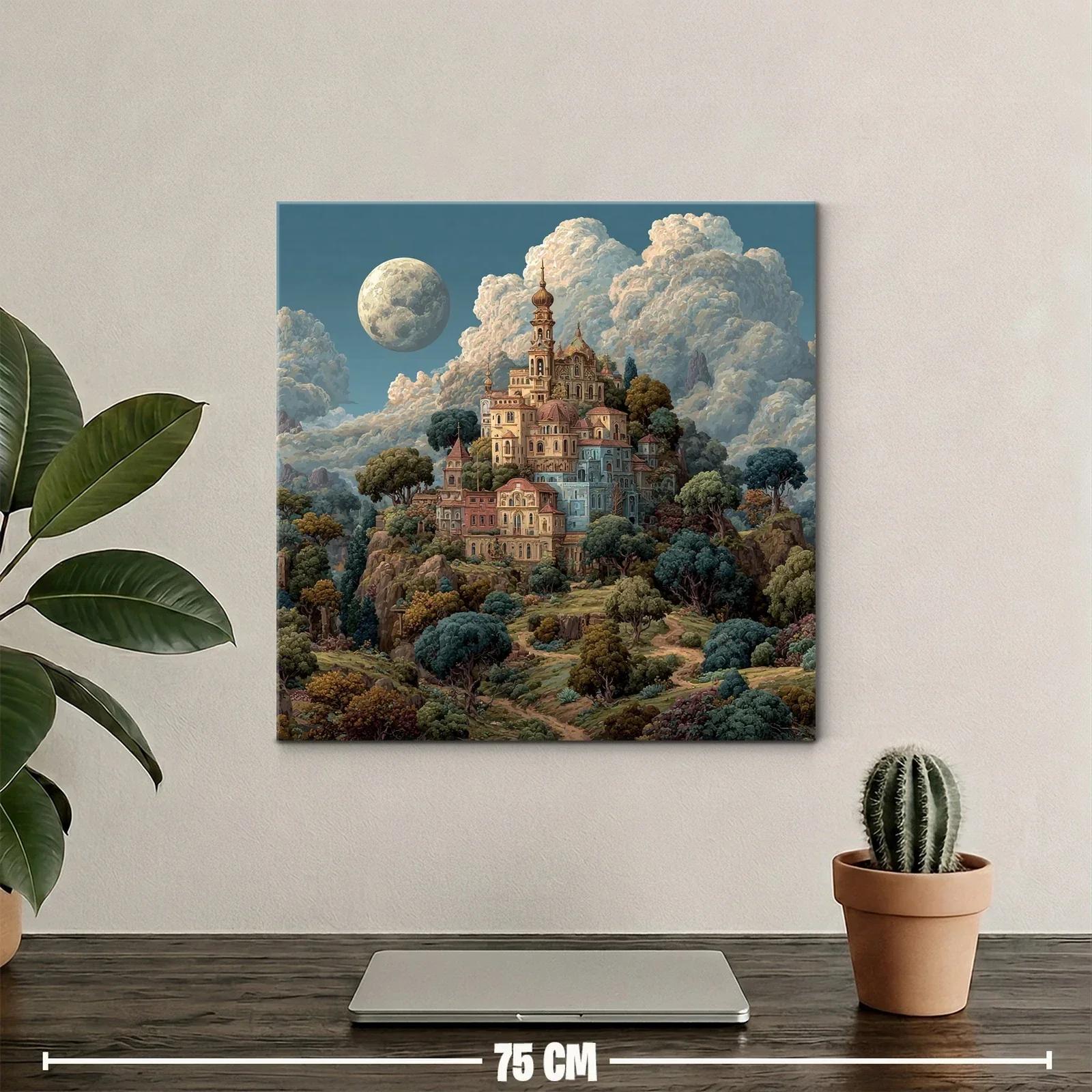 Paisaje de ciudad antigua en colina bajo la luna llena — miniatura 2