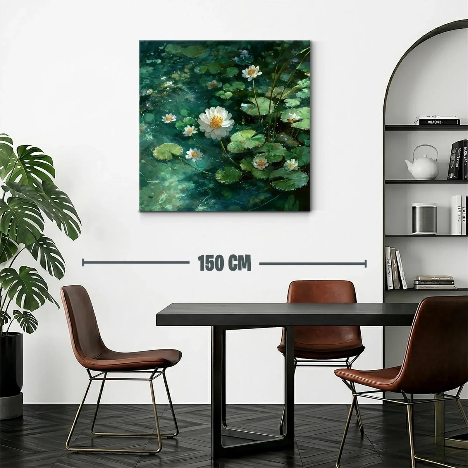 Lienzo de flores acuáticas en tonos verde y blanco — miniatura 2