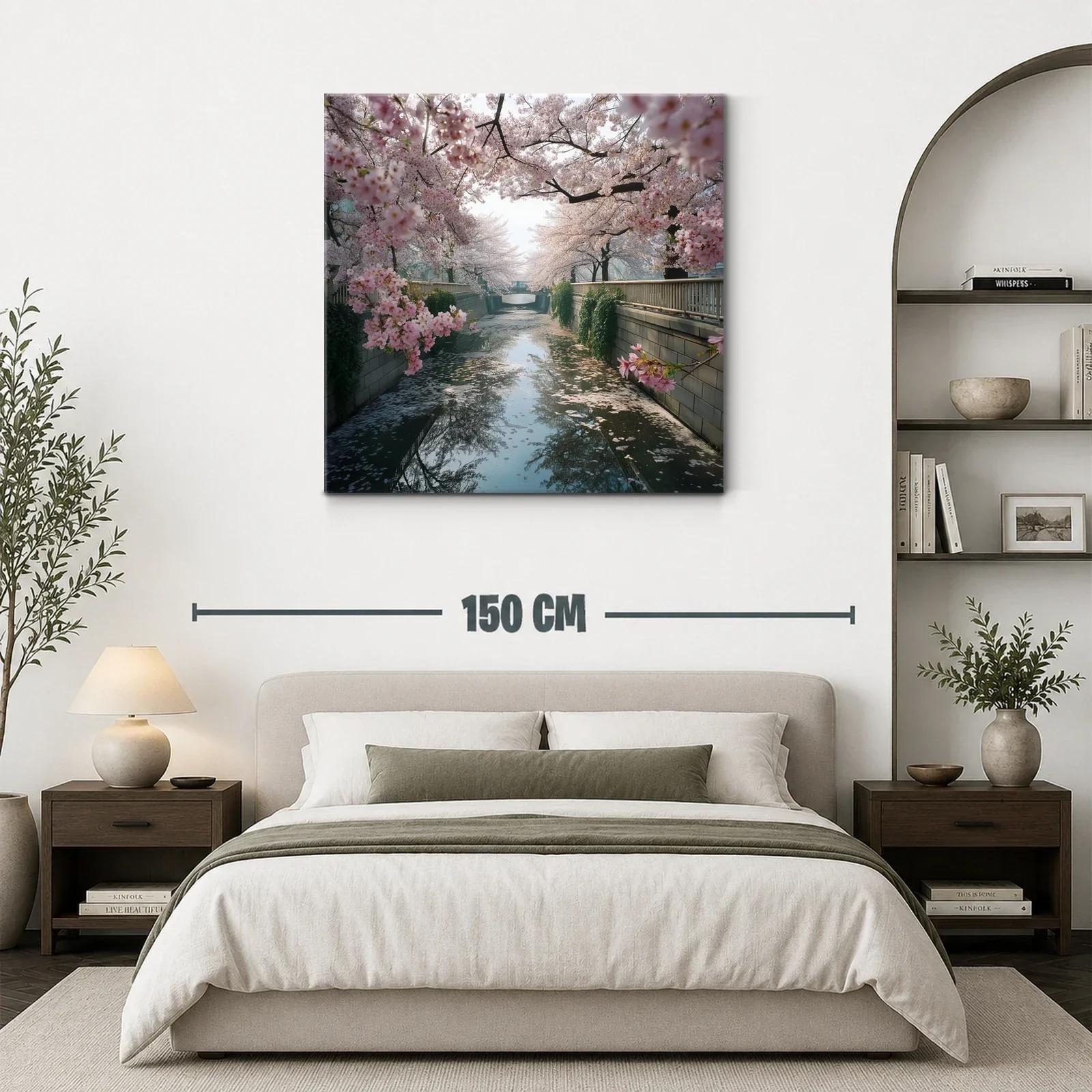 Paisaje sereno con cerezos en flor junto al río tranquilo — miniatura 3