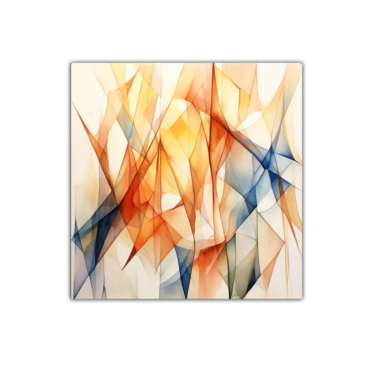 Composición abstracta con tonos cálidos y azules intensos
