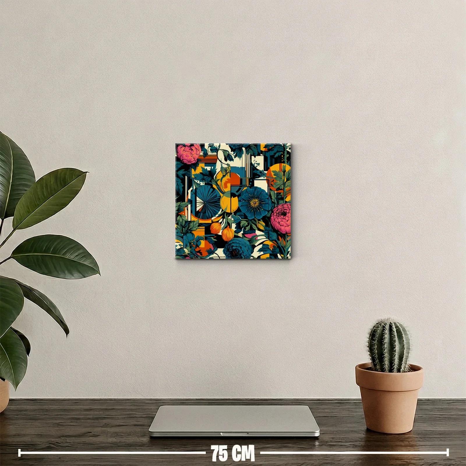 Cuadro decorativo con flores vibrantes y formas geométricas — miniatura 2
