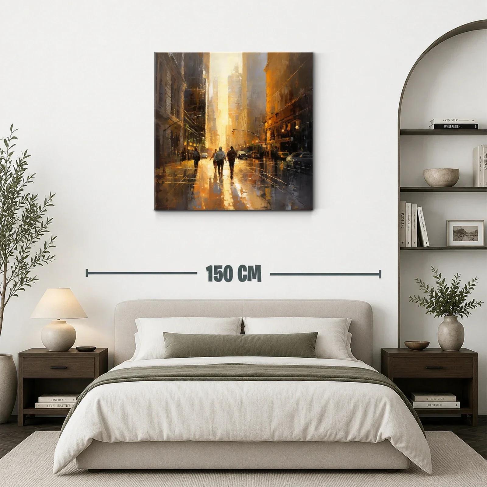 Atardecer urbano con figuras caminando entre edificios — miniatura 3