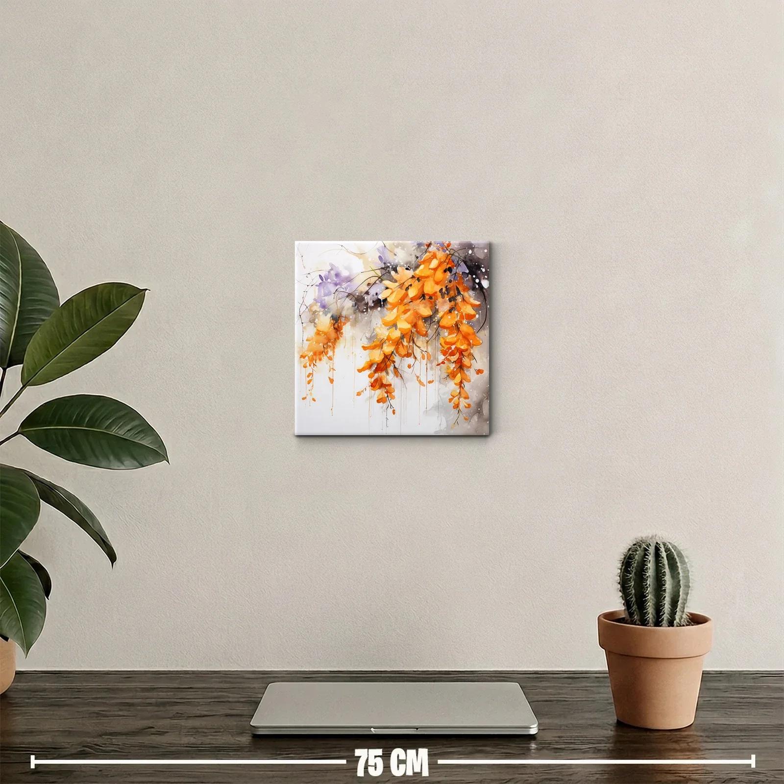Cuadro decorativo con flores cálidas en tonos naranjas y lilas — miniatura 2
