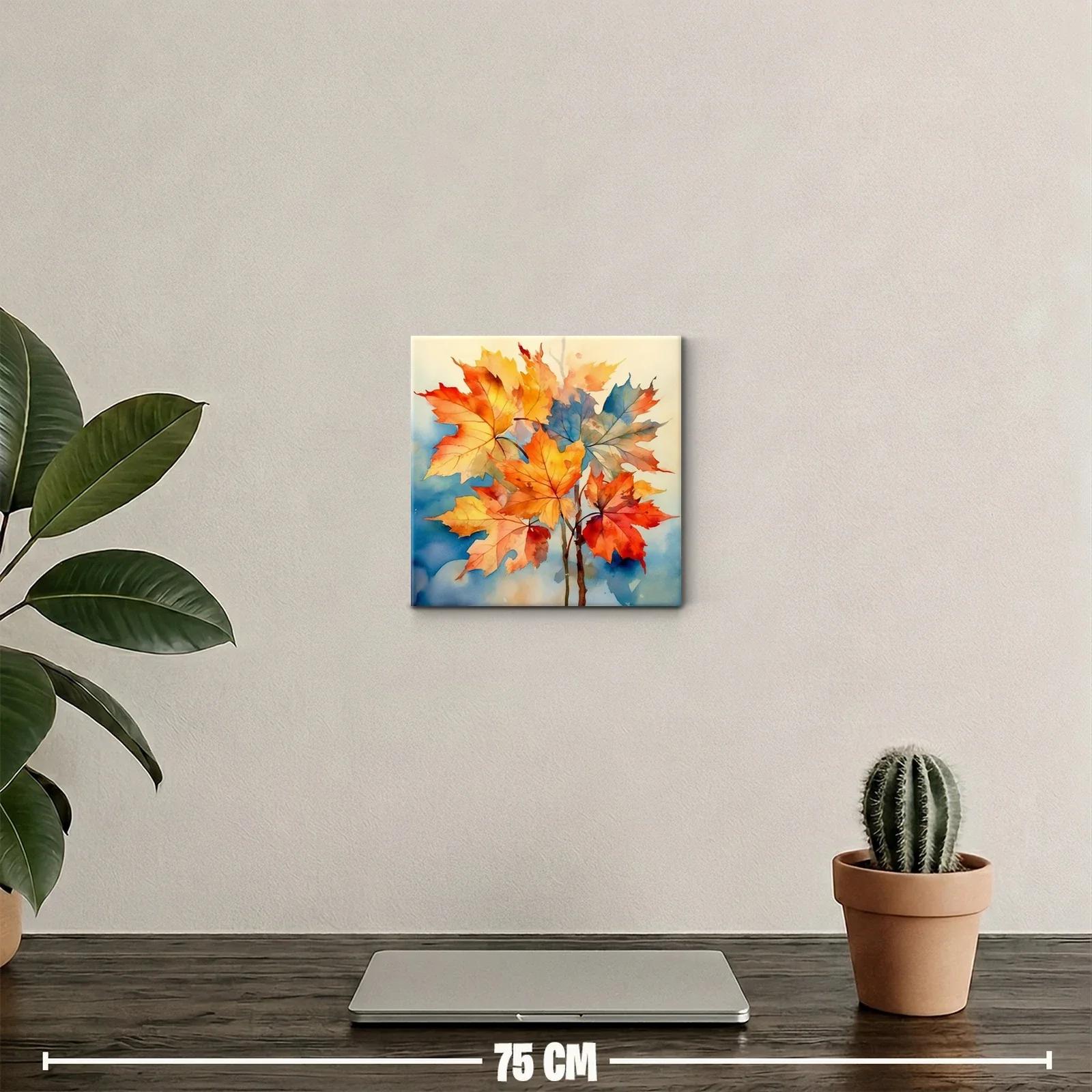 Hojas de otoño con vibrantes tonos cálidos y azules — miniatura 2