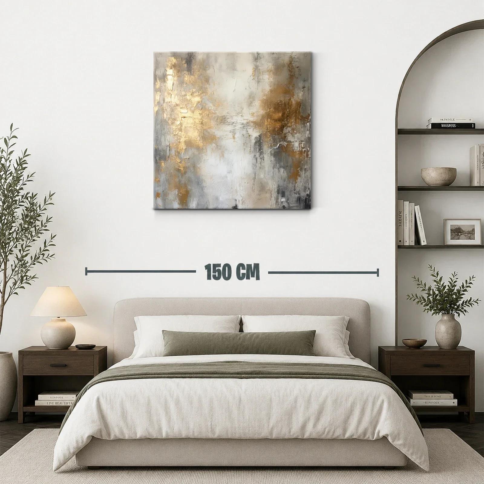 Cuadro abstracto con tonos dorados y grises elegantes — miniatura 3
