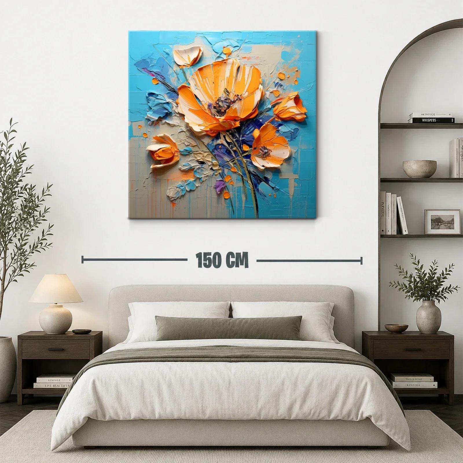 Composición floral vibrante con tonos naranjas y azules — miniatura 3