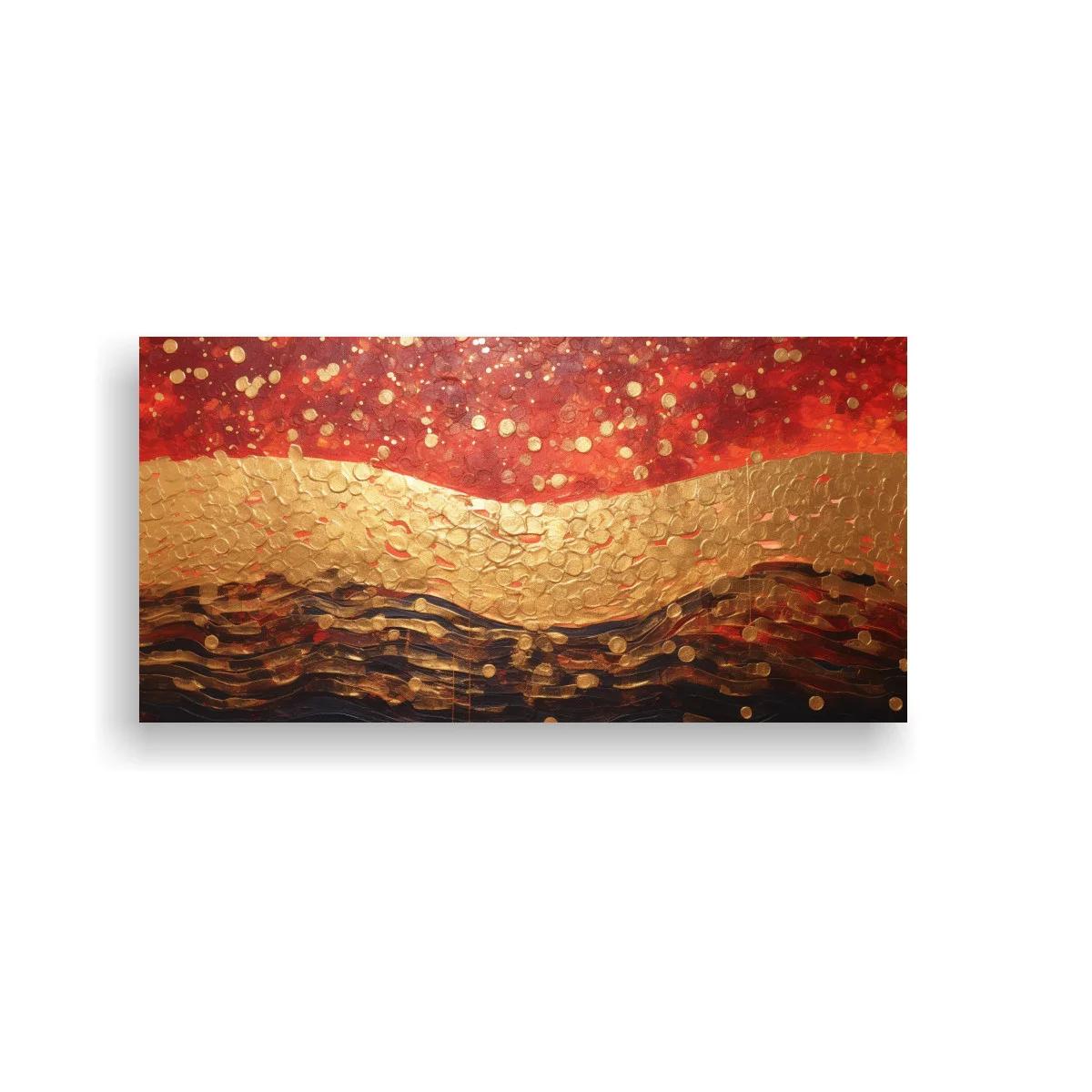 Cuadro paisaje abstracto de olas al atardecer con franja dorada