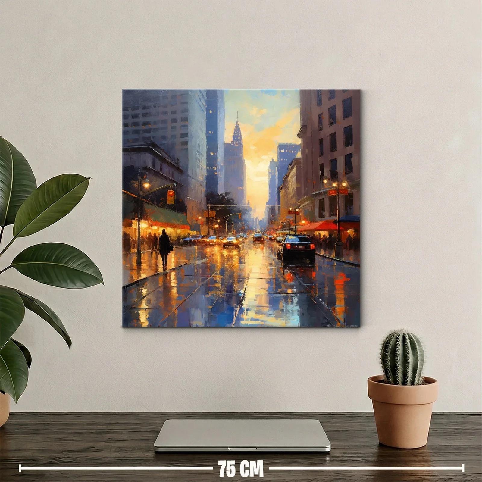 Atardecer urbano con reflejos en calle mojada — miniatura 2