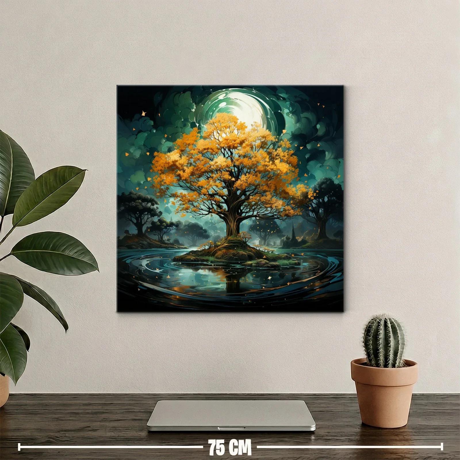 Árbol dorado en isla mágica con reflejos en agua — miniatura 2