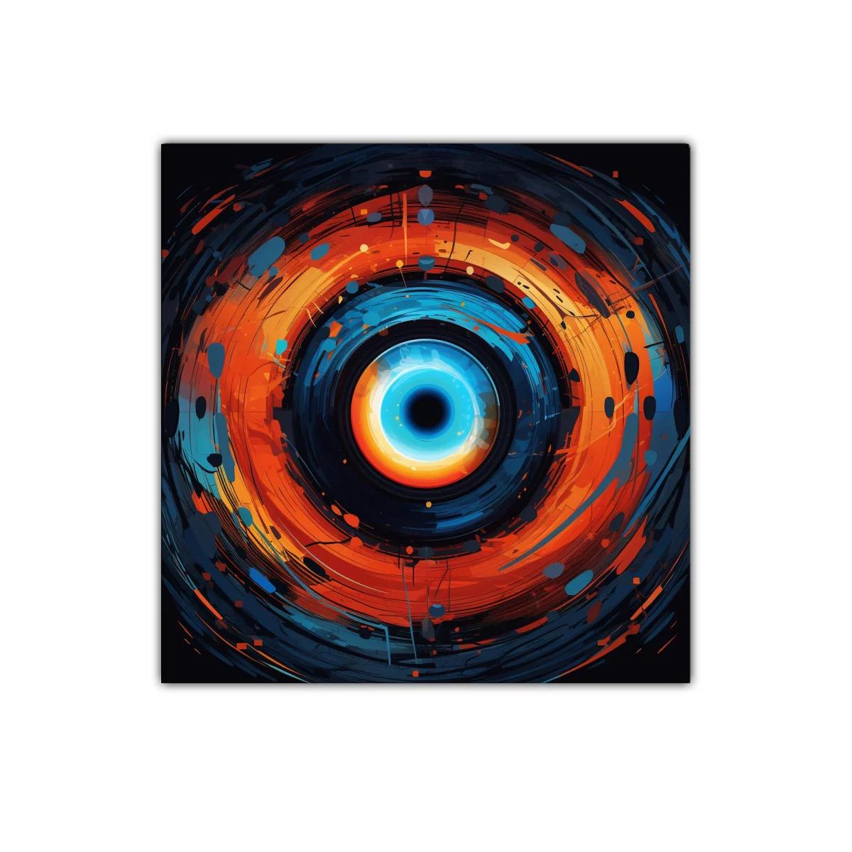 Cuadro abstracto con espiral vibrante en tonos azules y naranjas — miniatura 1