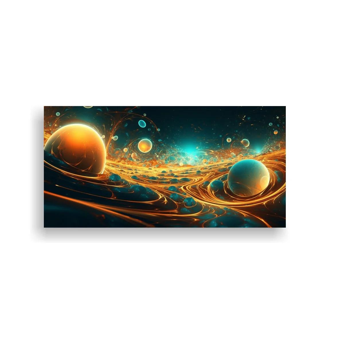 Cuadro planetas con flujos curvos de luz