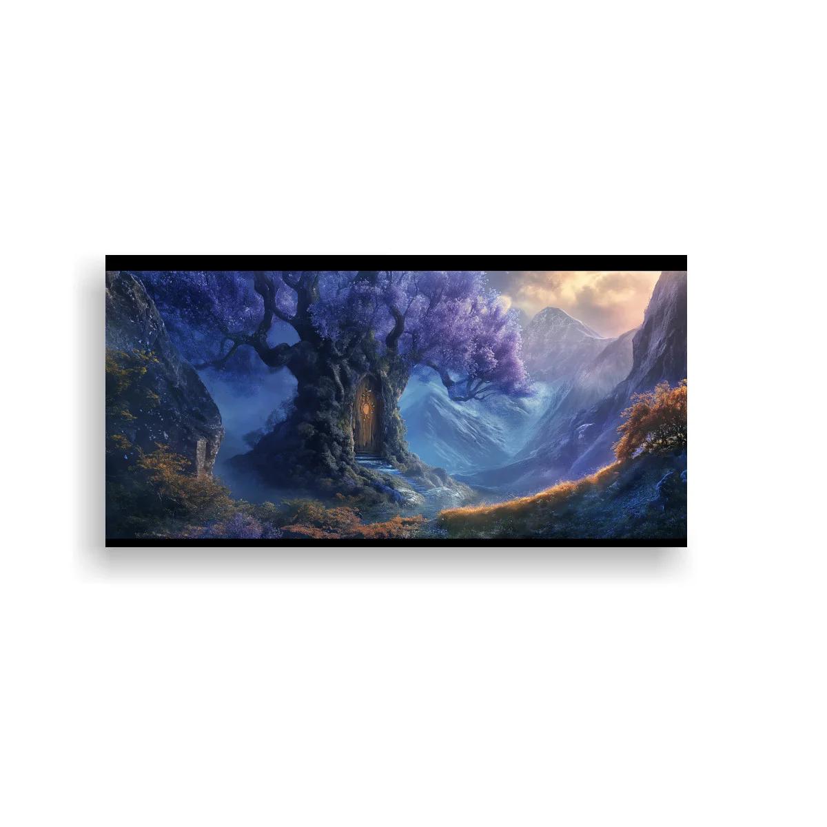 Cuadro árbol fantástico de copa violeta y sendero en valle montañoso — imagen principal