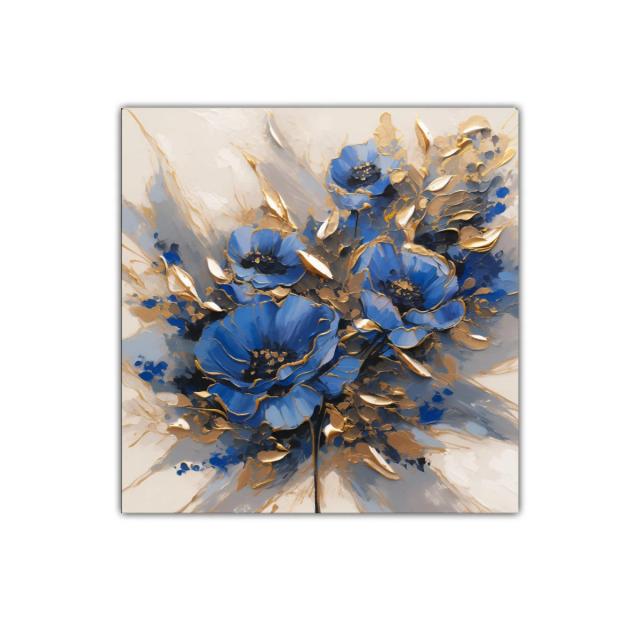 Cuadro decorativo con florales en tonos azules y dorados