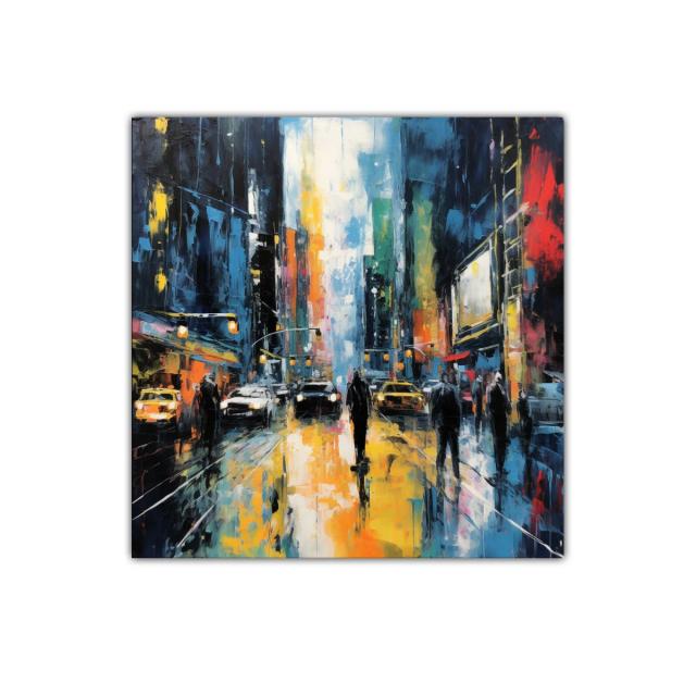 Vibrante ciudad nocturna con reflejos en calles mojadas