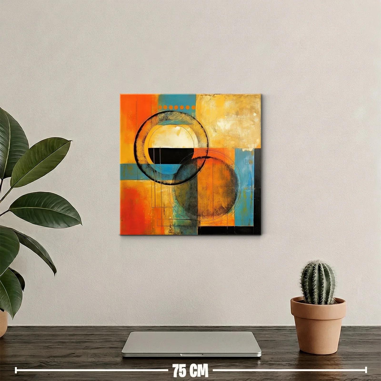 Cuadro abstracto con círculos y tonos vibrantes cálidos — miniatura 2