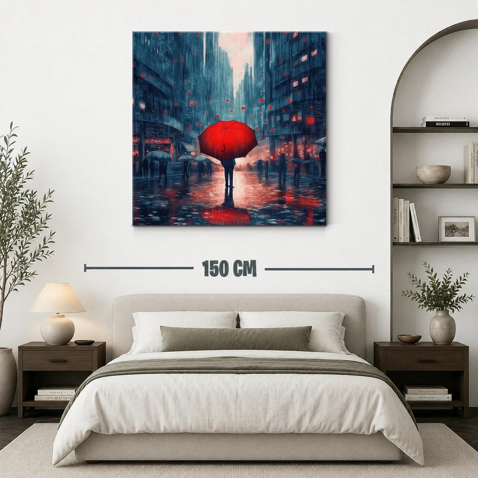 Contraste Urbano con Paraguas Rojo en Ciudad Nocturna — miniatura 3