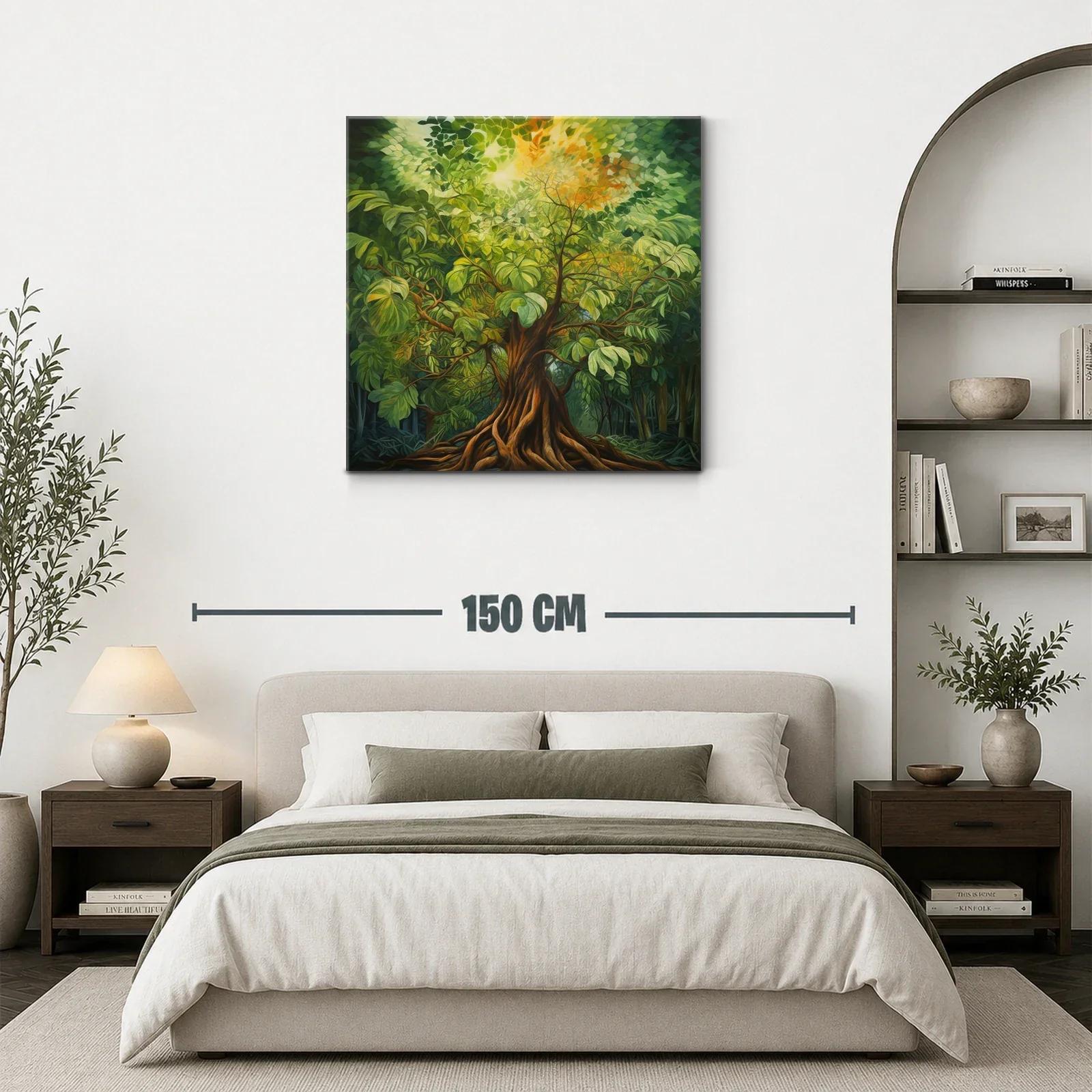 Majestuoso árbol en bosque con luz cálida y hojas verdes — miniatura 3