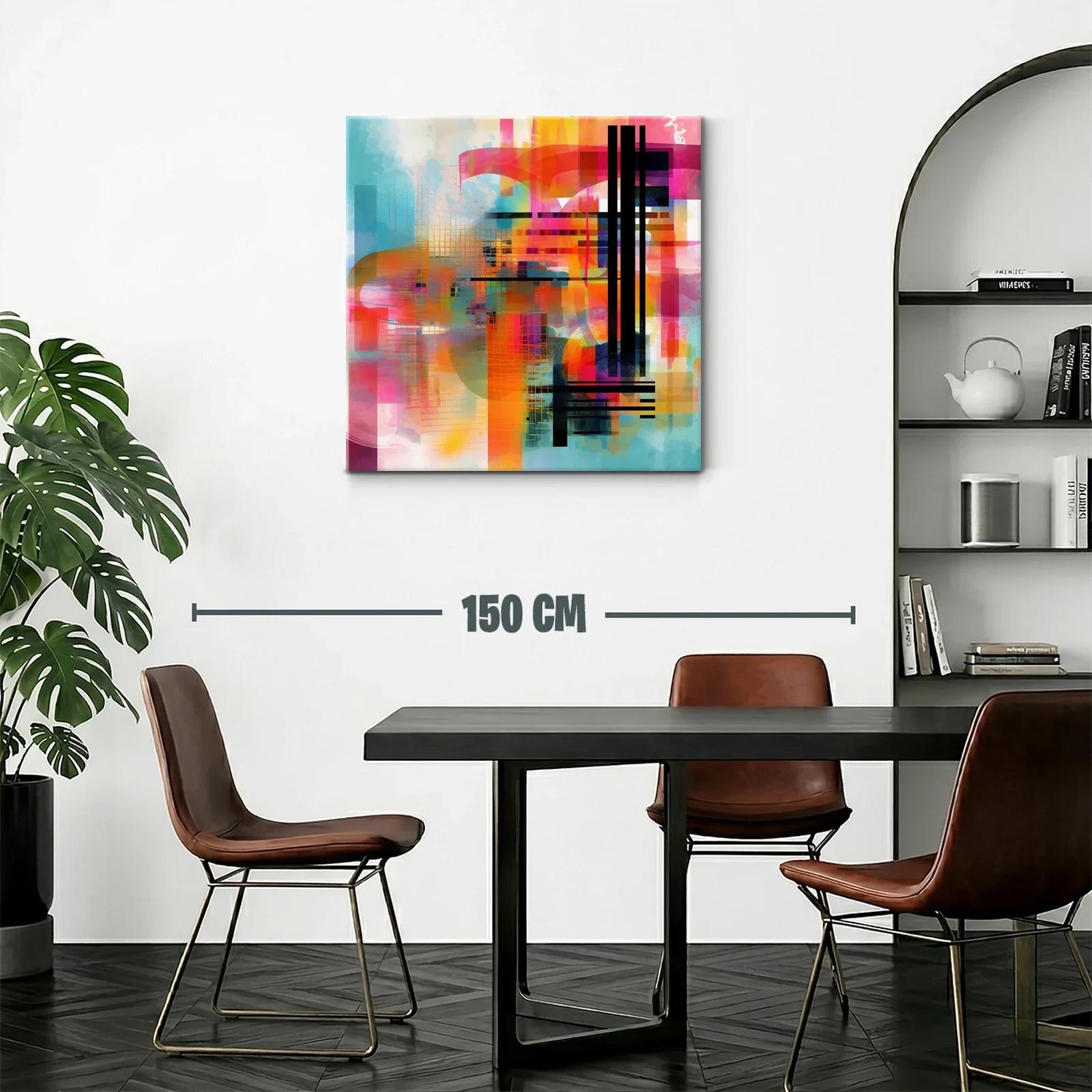 Cuadro abstracto en vibrantes tonos cálidos y fríos modernos — miniatura 2