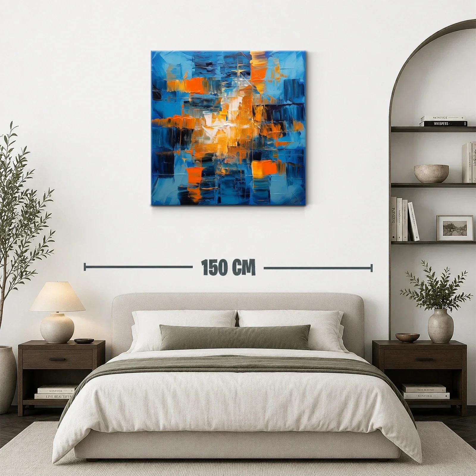Cuadro abstracto en tonos azules y naranjas vibrantes — miniatura 3